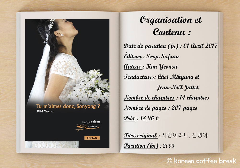  Tu m’aimes donc, Sonyong » est un roman écrit par Kim Yeonsu